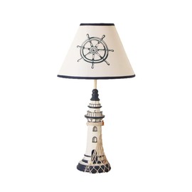 Meefad Lighthouse Table Lamp, Nautical Theme Night Light, Kids Bedside Lamp with Fabric Shade for Bedroom Office Nightstand