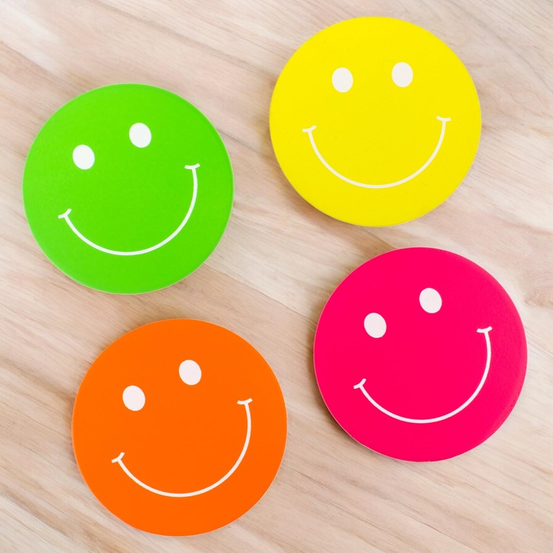 MIJOMA Set of 4 Smile Design Wooden Coasters - Neon
