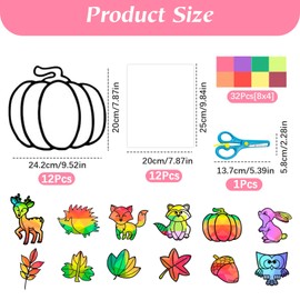 Window Stickers Crafts Spring Children, 12 Pieces DIY Colour Animal Fallen Leaves Craft Set Colourful Window Stickers Easter Craft Sets Window Decoration for Children's Gifts