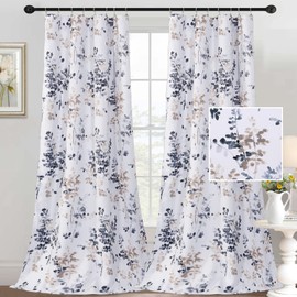H.VERSAILTEX Floral Curtains 95 Inches Long Printed Pattern Room Darkening Curtains for Bedroom Rod Pocket Window Treatment Curtains, 2 Panels, Classical Floral Bluestone and Taupe