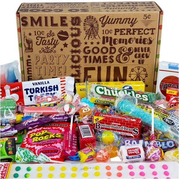 VINTAGE CANDY CO. HAPPY BIRTHDAY NOSTALGIA FUN CANDY CARE PACKAGE - Retro Candies Assortment Variety - GAG GIFT BASKET - PERFECT For Adults, College Students, Military, Teens, Man, Woman, Boy or Girl