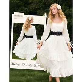 Wedtrend Women's Elastic Braided Wide Belt Vintage Stretchy Waist Cinch for Dresses WTBT002BlackM