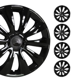 OMAC - ABS Black Hub Caps 16 Inch Set of 4, Tapas para Rines 16, Premium Wheel Covers 16 Inch, R16 Rim Cover Set, Snap On Durable Car Replacement Exterior Accessories