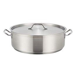 Winco SSLB-15, 15-Quart Stainless Steel Brazier Pan with Cover, Silver