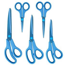 CCR Scissors Set, Blue Titanium-Coated Scissors Blades, Comfort Handle, Multifunctional Scissors, Scissors Suitable for Households, Offices and Schools, Set of 5