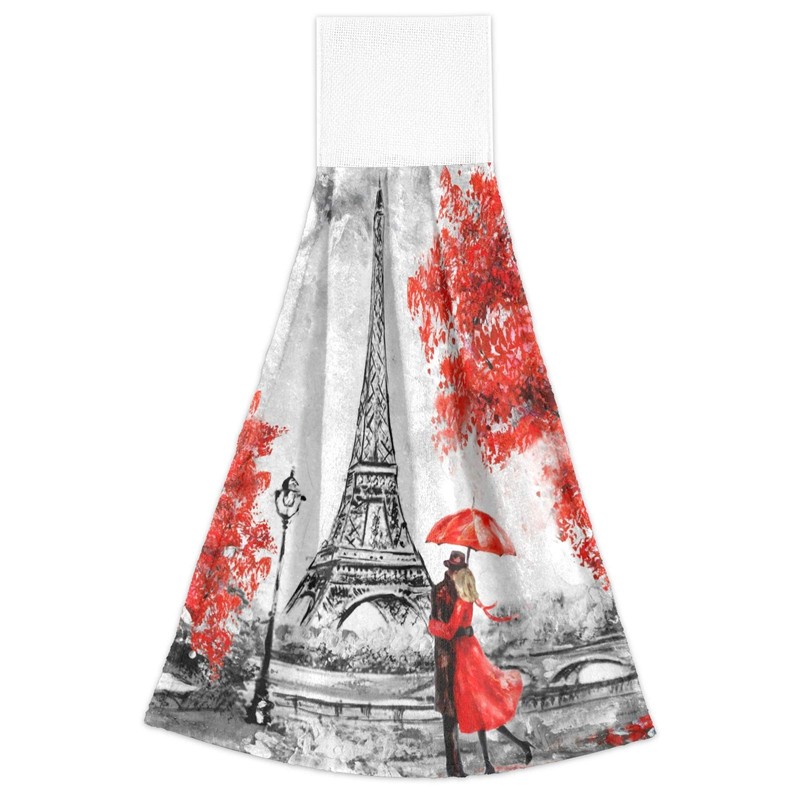 WELLDAY 2 Pcs Hanging Hand Towels Soft Absorbent Red Paris