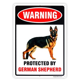 Protected by German Shepherd Sign，Beware of Dog Sign, 14"x 10" .04" Aluminum Reflective Sign Rust Free Aluminum-UV Protected and Weatherproof