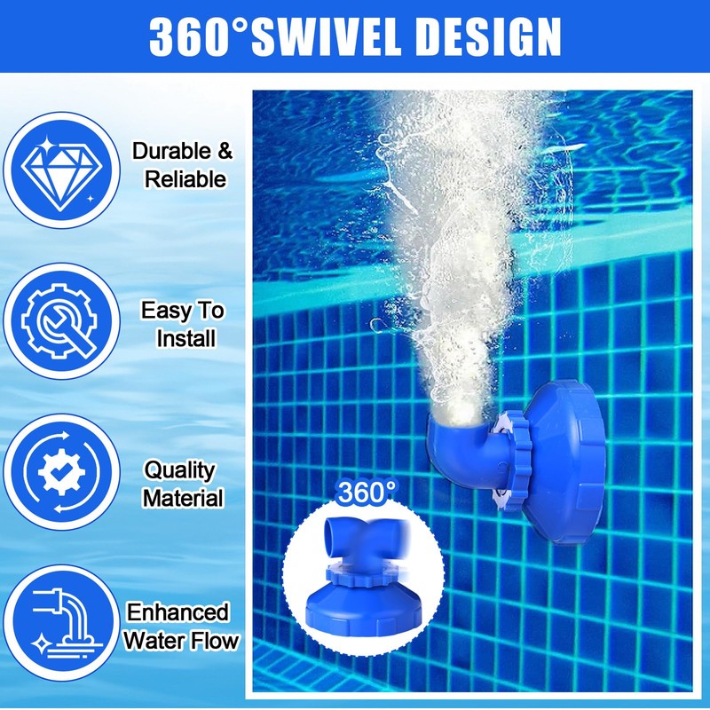 Funnymoom 4 Pcs Pool Jet Nozzles 360°Swivel Rotatable Pool Inlet