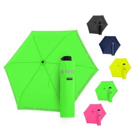 Doppler Umbrella Safety Reflect I Umbrella with Reflective Edge & Hand Opener I Mini Umbrella with Matching Umbrella Bag I Children's Umbrella Reflective, neon green
