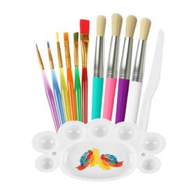 12‑Piece Kids Paint Brush & Palette Set – Washable Watercolor, Acrylic, Oil & Face Painting Brushes with Scraper – Assorted Small Paint Brushes for Toddlers Beginners