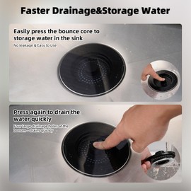 Hibbent Kitchen Sink Plug,Kitchen Sink Strainer and Stopper Combo, Stainless Steel Stopper and Strainer,Anti-Clogging,kitchen Sink Strainer Plug,and Prevent Odors-Sinks Depth > 22mm-Black