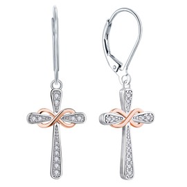 YL Cross Earrings Sterling Silver Infinity Dangle Drop Earrings 18k Rose Gold Cubic Zirconia Criss Leverback Jewelry for Women