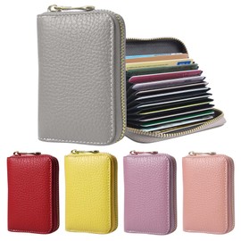 ProChosen Credit Card Holder Wallet,RFID Blocking Small Wallets Genuine Leather Credit Card Holder Zipper Small Wallets,Slim Wallet Compact Ladies Wallet for Men Women (Grey)