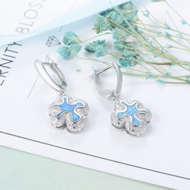 GW Earrings Silver 925 Hanging Blue Opal Jewellery Heart Women's Earrings Women's Jewellery Gifts for Girls Mum Women Best Friend Birthday, Silver Opal, Opal