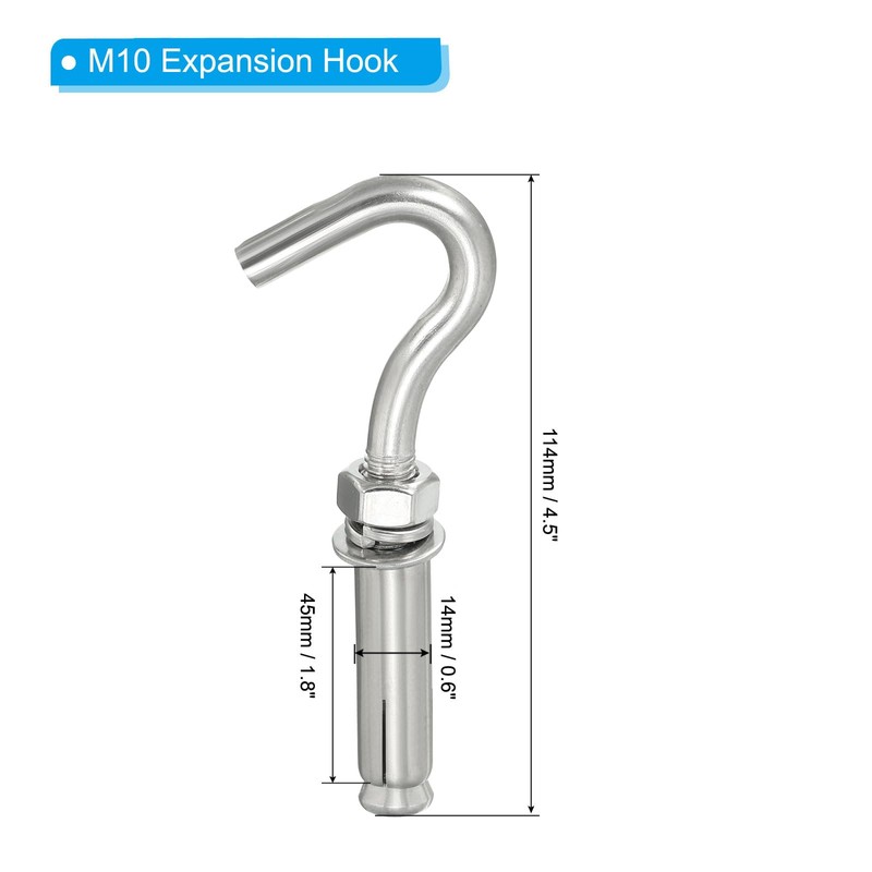 PATIKIL Expansion M10 Hook 4 Pack 304 Stainless Steel Concrete