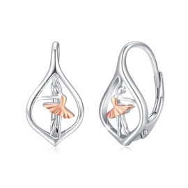 Ballerina Leverback Earrings 925 Sterling Silver Ballet Drop Earrings Dancer Earrings Dancer Ballet Jewelry Gifts for Girls Women Granddaughter, Sterling Silver, No Gemstone