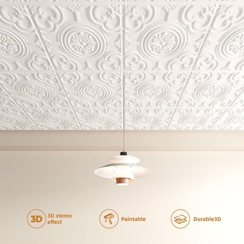 WOWSTAR 12-Pack 24"x24" Drop Ceiling Tiles, Waterproof Glue up Ceiling