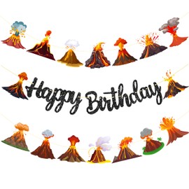 Lava Volcano Birthday Party Decorations Black Volcano Happy Birthday Banners Volcano Theme Party Decorations for Lava Birthday Party Science Dinosaur Theme Baby Shower Supplies