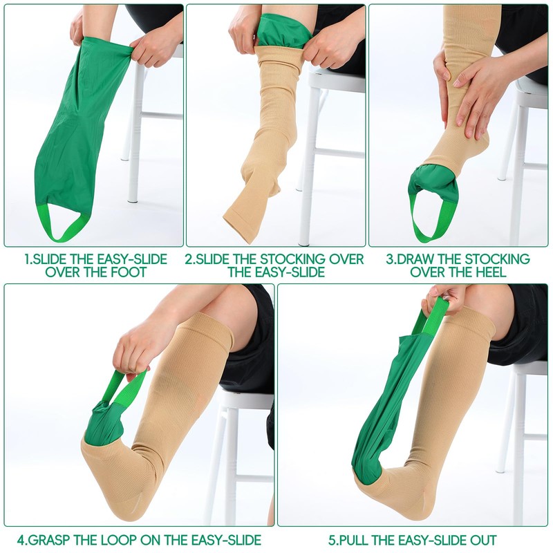 Threlaco 2 Pcs Easy Slide Open Toe Compression Sock Aid