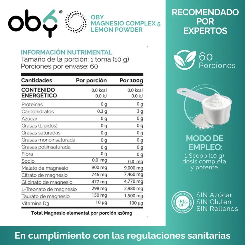 Oby Magnesio Complex Polvo Citrato Glicinato Treonato Taurato Malato Oxido