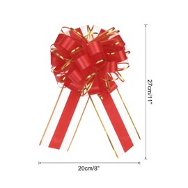 MECCANIXITY 5pcs 8 Inch Large Big Pull Bow with Gold Edge, Organza Car Gift Wrapping Bow Ribbon for Wedding Car Baskets Presents Christmas Bow, Red