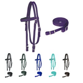 Majestic Ally Horse Headstall with Reins, Nylon Padded Browband, Multiple Colors (Purple, Cob)