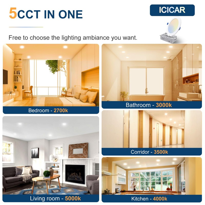 icicar 12 Pack 6 Inch LED Recessed Ceiling Lights, Dimmable