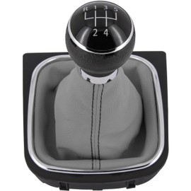 Gear Knob + Gear Stick Boot Set 5 Gears Suitable for VW Golf 5 + 6, 2003-2016, Plug & Play, Car Gear Lever Shift Gaiter, with Frame, Black - Grey