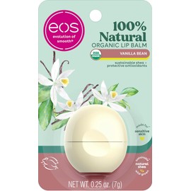 eos Esfera de bálsamo labial 100% natural y orgánico: grano de vainilla, humedad durante todo el día, recomendado por dermatólogos para pieles sensibles, productos para el cuidado de los labios, 0.25