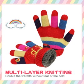 TAGVO 6 Pairs Kid's Winter Magic Gloves, Children Stretchy Warm Rainbow Gloves, Boys or Girls Knit Full Finger Mittens for Teens，Non-slip Palm Gloves For Outdoor Activities Ski Skating