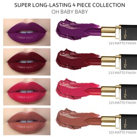 Khasana Lipstick Set. Long Lasting Lipcolor 4 Piece Gift Set. Moisturizing Formula, Infused with Vitamin E and Vitamin C. Multi Finish Lip Makeup Cream Gloss & Matte. Pack of 4 (OH BABY BABY)