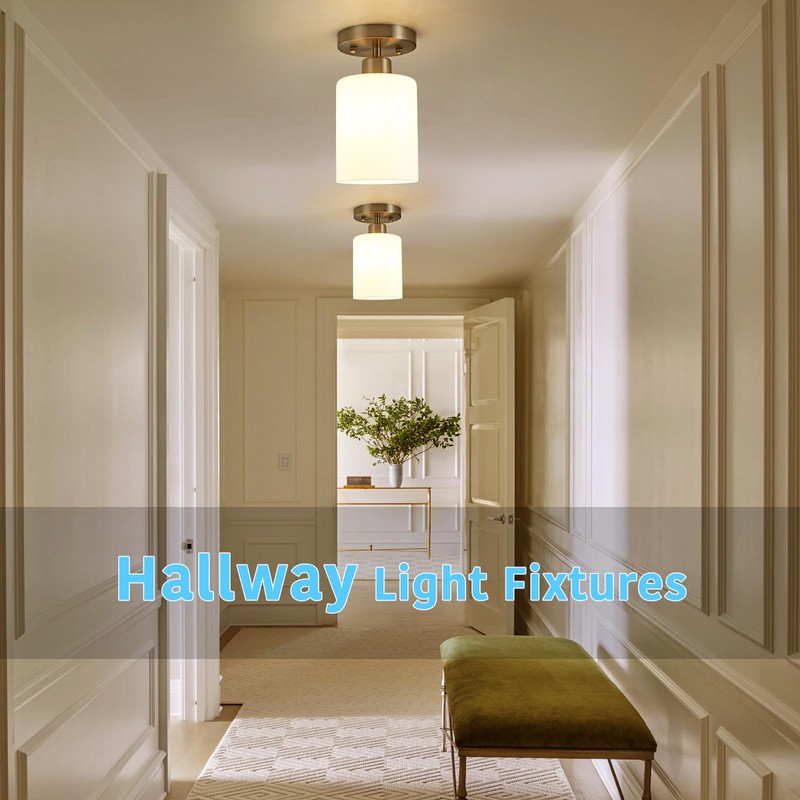 Brushed Nickel Hallway Light Fixtures Ceiling 1-Light Semi Flush Mount
