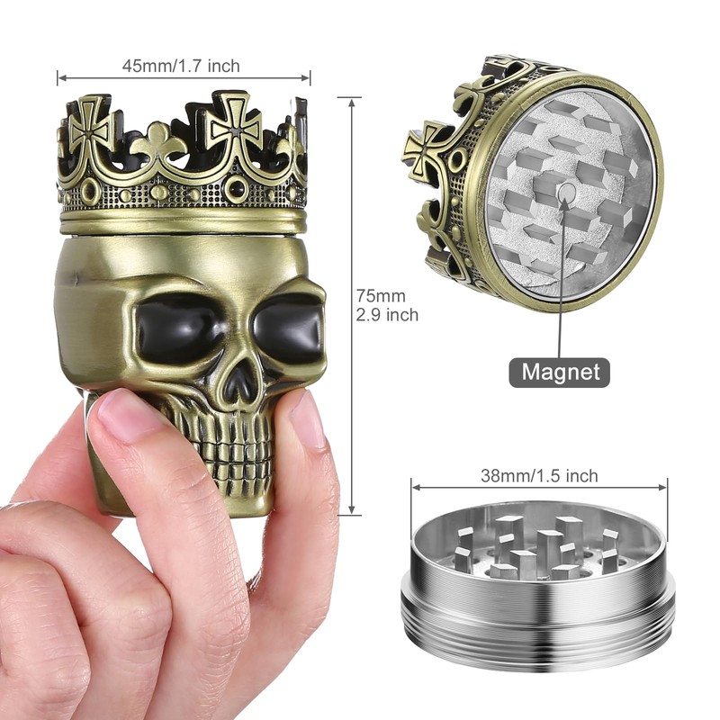 LIHAO Grinder 1.5 inch Spice Grinder Full Metal Skull Grinder