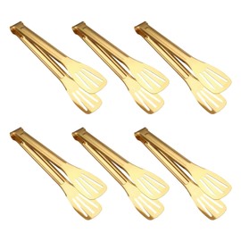 6 Pack 7 Inch Stainless Steel Gold Serving Tongs for Buffet