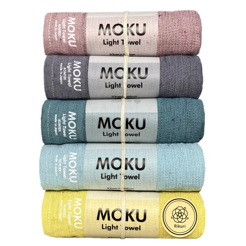Moku Face Towels, 5-Piece Set, 13×39 inches, Made in Japan,