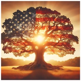 DIADAY 5D Diamond Painting Kit, Tree of American Flag Diamond Art Kits for Adults, Full Drill Round Diamond Art American Flag, DIY Gem Crafts Art Home Wall Decor Gift 12 x 12 Inches