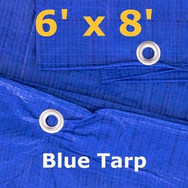 (6 Feet x 8 Feet) Blue Multi-Purpose Waterproof Poly Tarp Cover with Tent Shelter Camping Tarpaulin