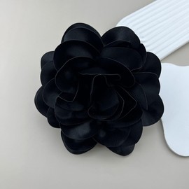 Dainty Satin Fabric Rose Flower Brooches Elegant Camellia Flower Large Brooch Lapel Pins Wedding Party Dance Banquet for Women Dress Suit Ceremony Clothes Accessories Jewelry Gifts (black)