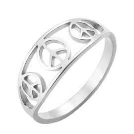 TEAMER Peace Sign Symbol Ring Stainless Steel Geometric Peace Symbol Ring Hollow Band Ring Hippie Jewelry For Women (Silver, 11)
