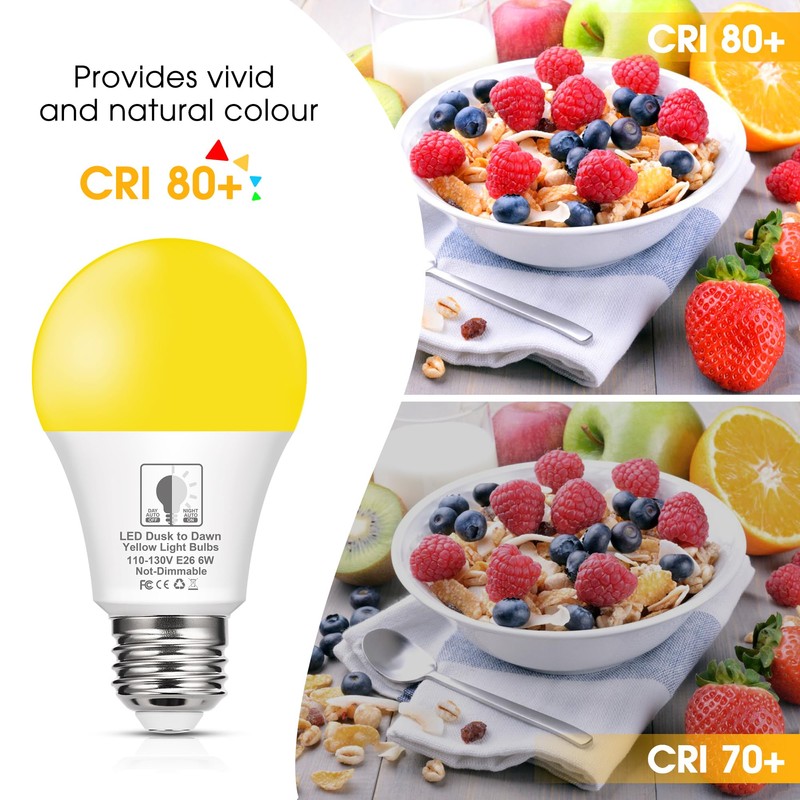 Dusk to Dawn LED Yellow Bug Light Bulb, 6W(40W Equivalent)