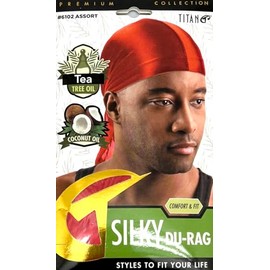 Titan Silky Durag with Long Tail Silk Doo Rags for Men Tea Tree, Coconut Oil Satin Durag Headband Durag Men Black Bandanas for Hip Hop Rapper Man Gifts Fashion Headband RED Color
