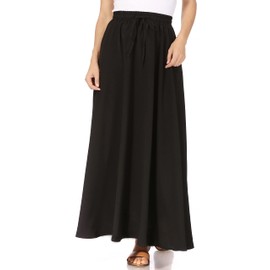 Black Maxi Skirts for Women Trendy Long Length Reg & Plus Skirts for Women & Teens, Summer & Winter Skirt, Elastic High Waisted Womens Skirts for Women Dressy Casual (Large, Black)