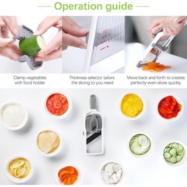 Handheld Mandoline Slicer, Kitchen Slicer with Adjustable Stainless Steel Blade and Food Holder,Easy to Clean, Good Grip Fruits and Vegetable Cutter (Grey, 1 Pcs)