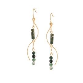 MINACHI Boho Wavy Gold-Tone and Green Stone Drop Earrings, Handmade Hippie Dangles For Women