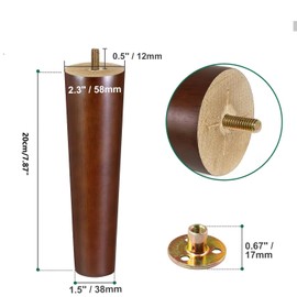 Qodiacl Pack of 4 Furniture Feet, Wood, 20 cm, Wooden Feet for Furniture, Oak Wood Cabinet Feet, Sofa Feet, Furniture Legs, Round Wooden Legs for Coffee Table, Bed, Chest of Drawers Chair, Couch Table, Cabinet, Sofa Legs, Walnut