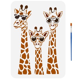 FINGERINSPIRE Giraffe Family Stencils with a Paint Brush 11.7x8.3Inch Giraffe with Sunglasses Painting Stencils Funny Animals Drawing Stencils Animal Themes Giraffe Template for Wall Fabric Floor