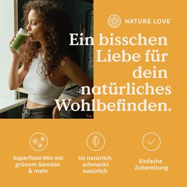NATURE LOVE Green Superfood - 300 g - 15 superfoods and 2 vital mushrooms - including barley grass, spirulina and moringa - greens powder without flavours, sweeteners or added sugar - vegan and laboratory tested