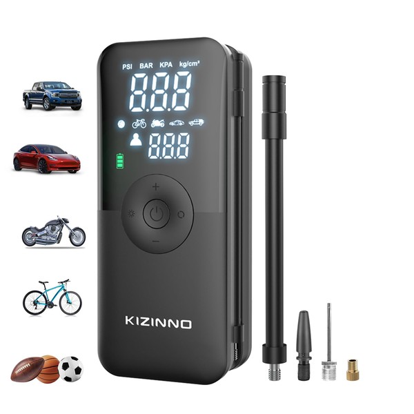 KIZINNO Electric Air Compressor Portable Bike Pump Car Tire Inflator,
