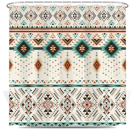 Aztec Shower Curtain for Bathroom, Southwestern Native Tribal Navajo American Ethnic Abstract Triangular Geometric Vintage Bath Curtains, Boho Fabric Bathroom Decor Set with Hooks, 69x78 Beige