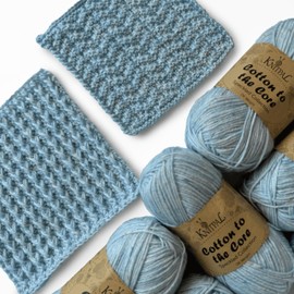 KnitPal Cotton to The Core Speckled Soft Baby Cotton Yarn for Crocheting, 72% Cotton and 28% Acrylic - 3 DK Weight Cotton Acrylic Blend Yarn for Knitting - 6 Skeins, 810yds/300g - Frosted Blueberry